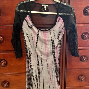 Buffalo David Bitton Black and Pink Long Sleeve Dress